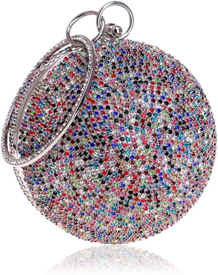 Ball Shape Clutch Purse Party Handbag Rhinestone Ring Handle Evening Bag