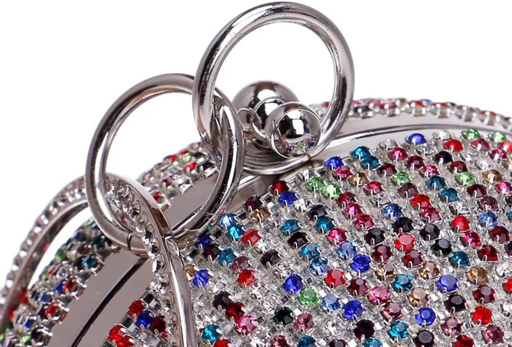 Ball Shape Clutch Purse Party Handbag Rhinestone Ring Handle Evening Bag