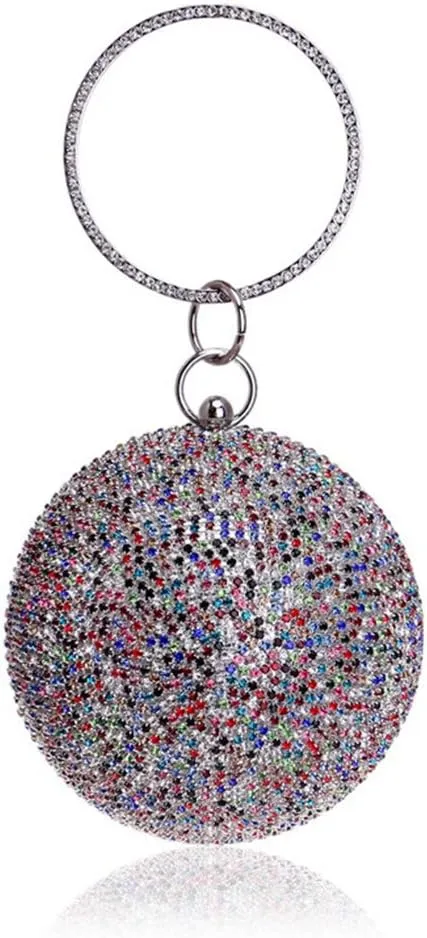 Ball Shape Clutch Purse Party Handbag Rhinestone Ring Handle Evening Bag