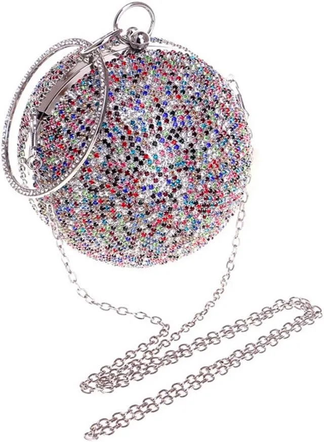 Ball Shape Clutch Purse Party Handbag Rhinestone Ring Handle Evening Bag
