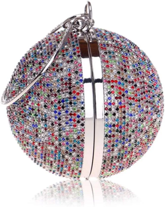 Ball Shape Clutch Purse Party Handbag Rhinestone Ring Handle Evening Bag