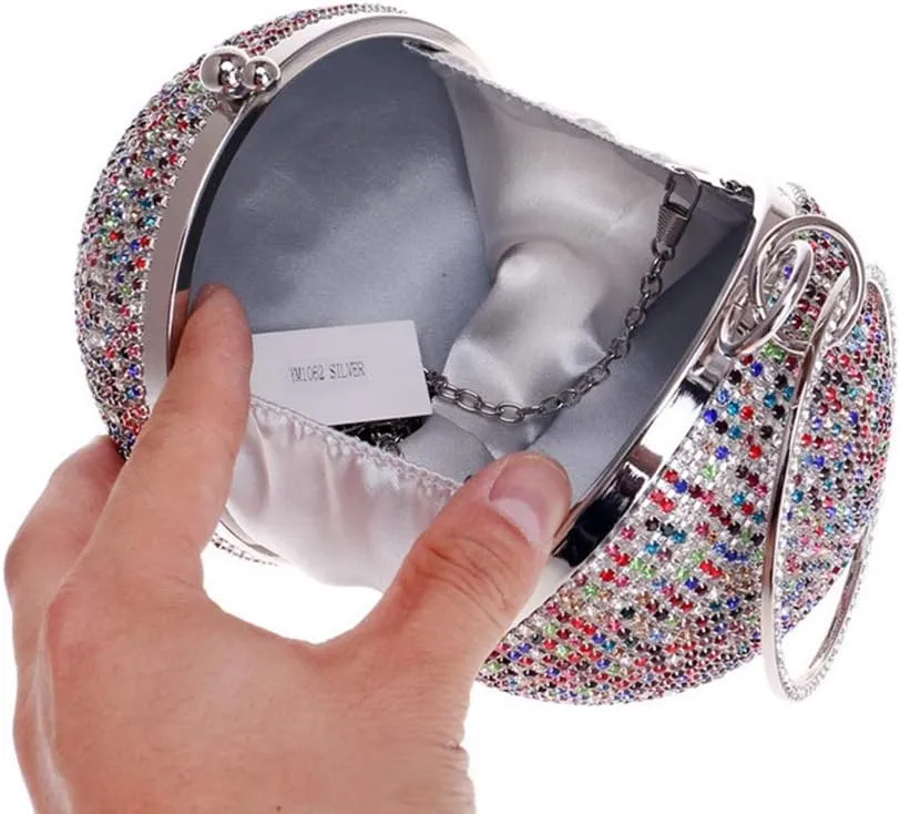 Ball Shape Clutch Purse Party Handbag Rhinestone Ring Handle Evening Bag