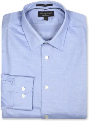 Banana Republic Mens 801196 Extra Slim Fit All Cotton Non Iron Button Down Dress Shirt, (US, Alpha, Large, Regular, Regular, Textured Blue)