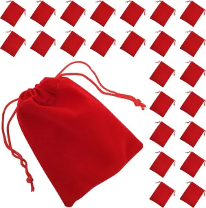 BANBERRY DESIGNS Ornament Storage Bags - Set of 25 - Red Velour Drawstring Gift Pouch for Ornaments & Jewelry - Christmas Party Treat Bags - Wedding Favor Pouches 3.5" W X 4.5" W