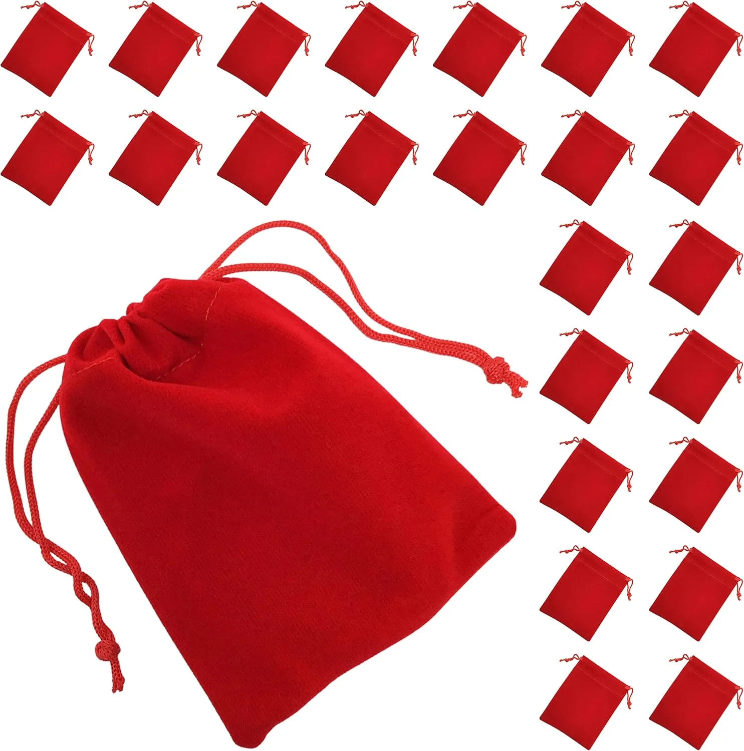 BANBERRY DESIGNS Ornament Storage Bags - Set of 25 - Red Velour Drawstring Gift Pouch for Ornaments & Jewelry - Christmas Party Treat Bags - Wedding Favor Pouches 3.5" W X 4.5" W