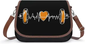 Barbell Weightlifting Heartbeat Crossbody Bags PU Leather Purses Shoulder Handbag with Adjustable Shoulder Strap