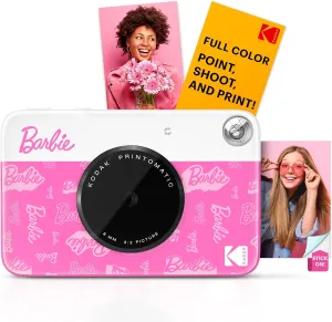 Barbie x Kodak Printomatic Full-Color Instant Print Digital Camera – 5MP Portable Barbie Camera Prints Colorful 2x3” Sticky-Back Photos – Signature Style