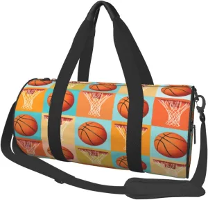 Basketball and basket Round Travel Duffel Bag Large Capacity Gym Sports Bags for Hiking Vacation Trips
