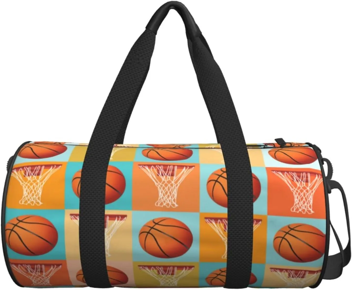 Basketball and basket Round Travel Duffel Bag Large Capacity Gym Sports Bags for Hiking Vacation Trips