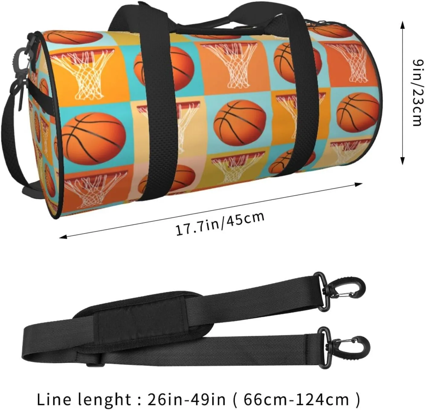Basketball and basket Round Travel Duffel Bag Large Capacity Gym Sports Bags for Hiking Vacation Trips
