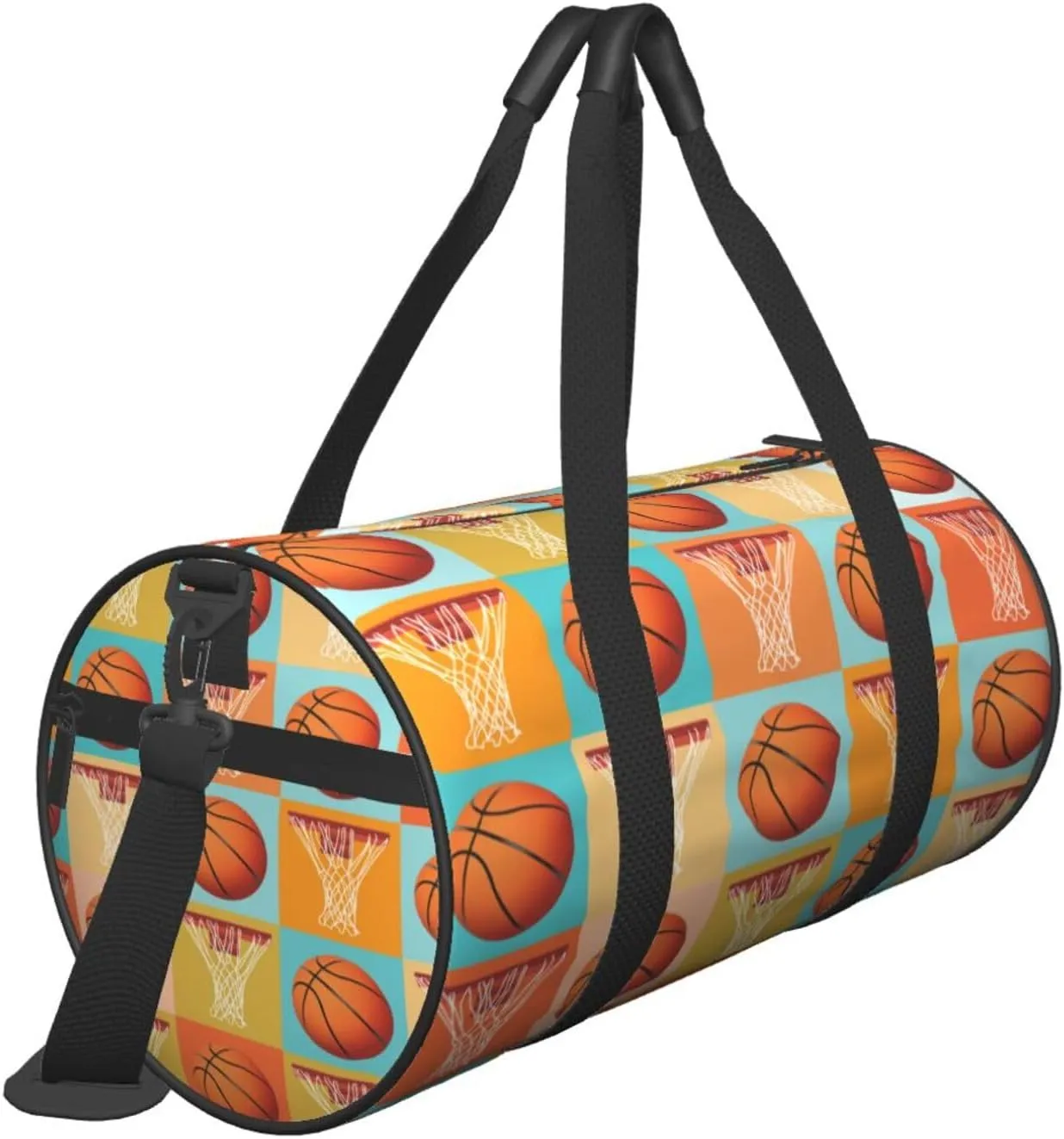 Basketball and basket Round Travel Duffel Bag Large Capacity Gym Sports Bags for Hiking Vacation Trips