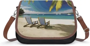 Beach Palm Tree Chairs Boats Laptop Tote Bag Leather Computer Bags Lined Shoulder Purse Purses And Handbags Business Office Work Bag Top Handle Handbag for Women