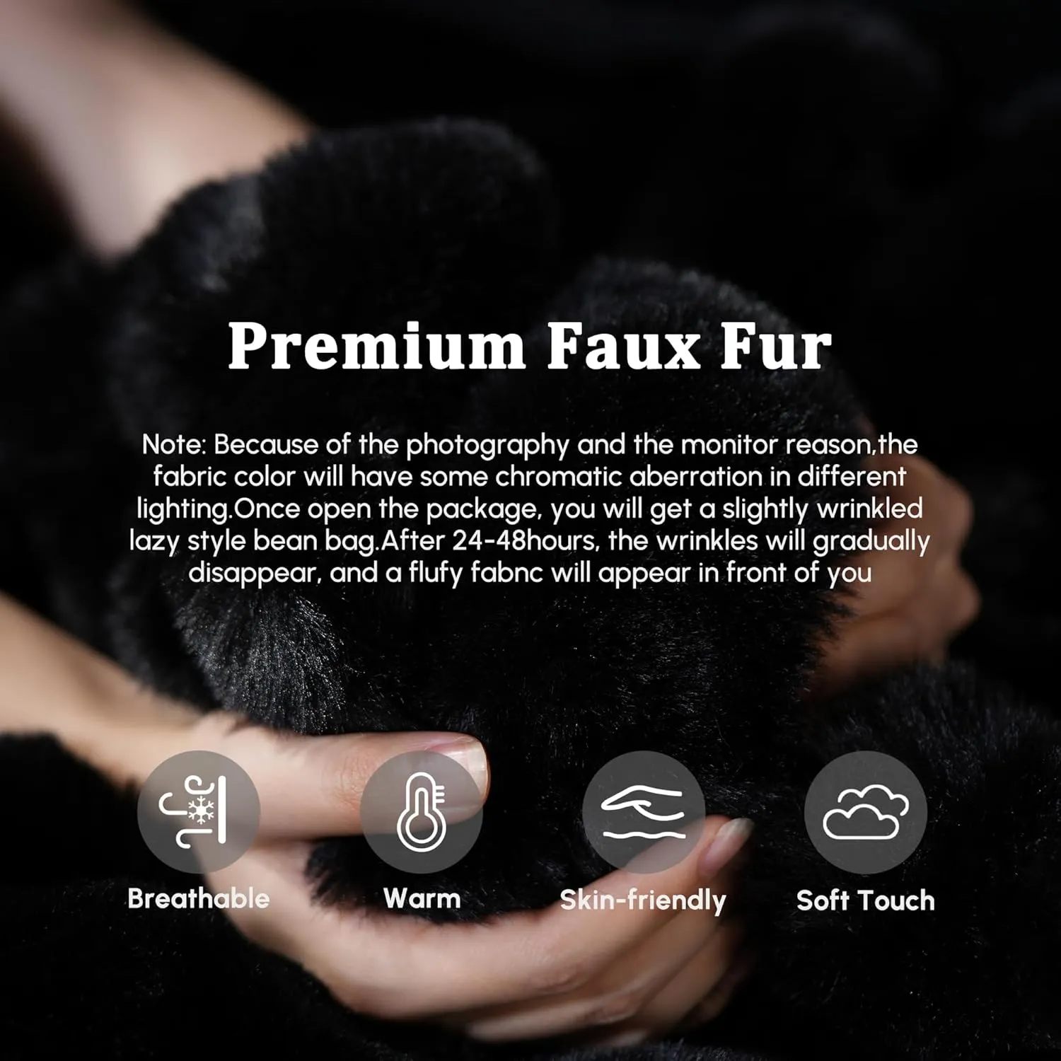 Bean Bag Chair Togo Sofa - Lazy Floor Sofa Couch for Adults,Faux Fur Fireside Chair Menmory Foam Bean Bags Lounger,Beanbag Corner Sofa for Bedroom,Living Room,Lounge,Salon (Black)