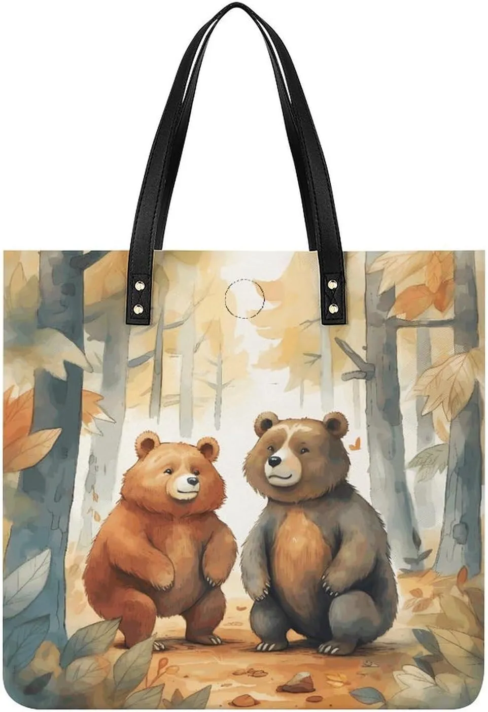 Bear in Woods Large Leather Handbags Women Fashion Handbag Multifunctional Travel Bag It Is A Great Gift for Mothers, Teachers, Friends, Bridesmaids