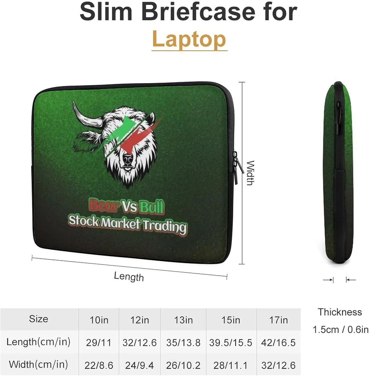 Bear Vs Bull Stock Market Trading Laptop Sleeve 13/15 Inch Briefcase Cover Shockproof Protective Case Handbags Portable Laptop Bag