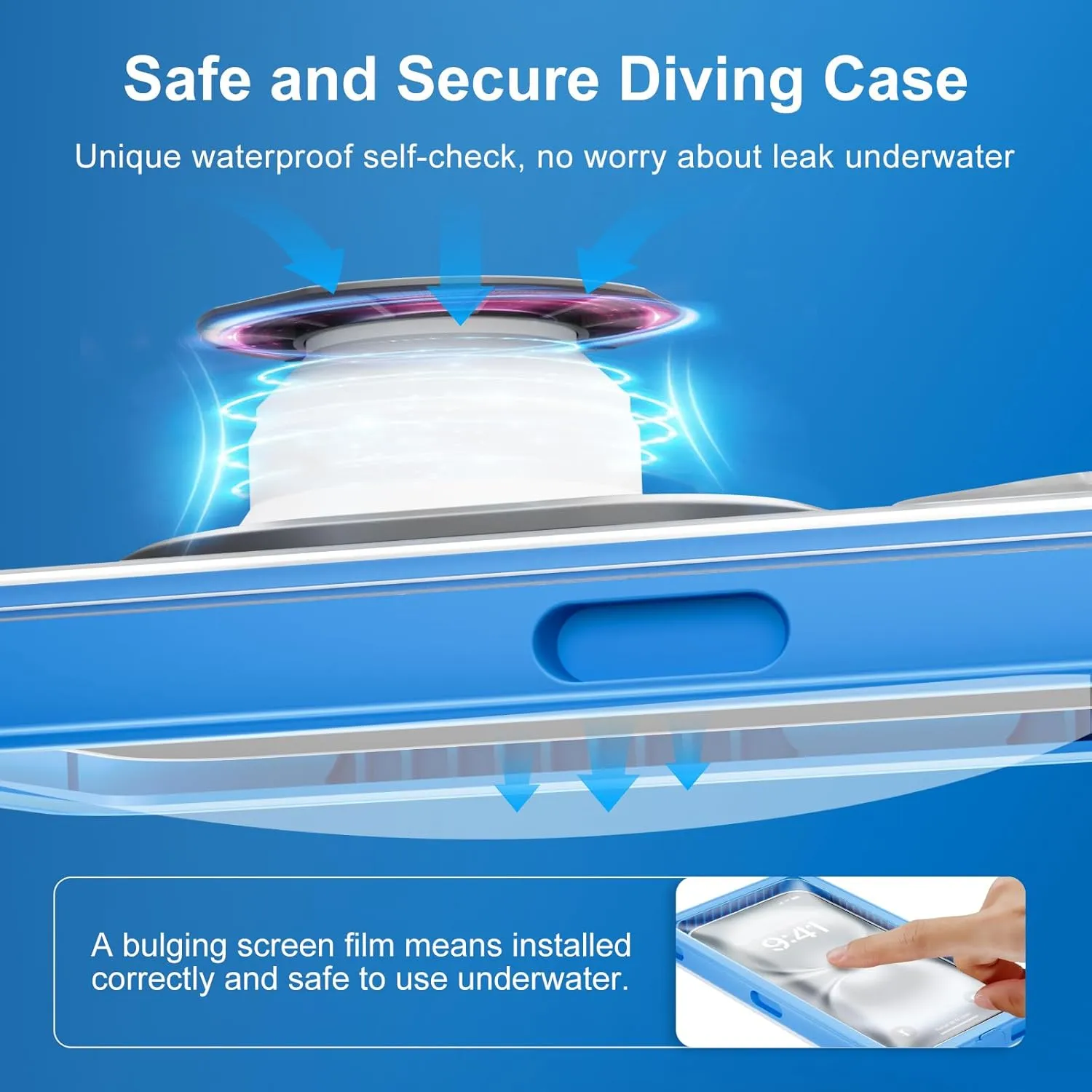 Beasyjoy Waterproof Phone Case, Underwater Phone Case for Snorkeling, Universal IPX8 Diving Pouch with Lanyard Up to 6.9" for iPhone 16/15/14/13/12 Pro Max, Samsung S24/S23/S22/Google/Moto - Dark Blue