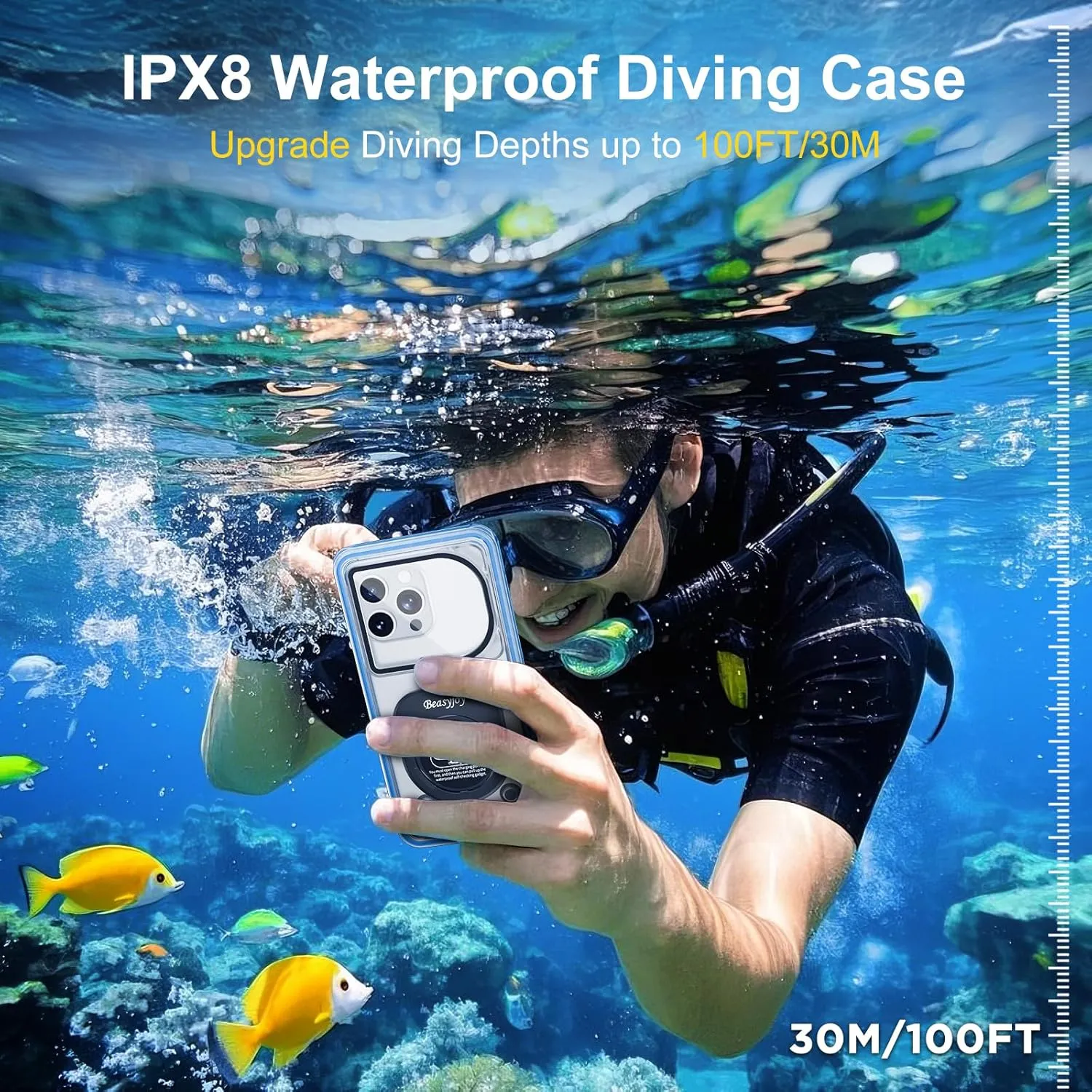 Beasyjoy Waterproof Phone Case, Underwater Phone Case for Snorkeling, Universal IPX8 Diving Pouch with Lanyard Up to 6.9" for iPhone 16/15/14/13/12 Pro Max, Samsung S24/S23/S22/Google/Moto - Dark Blue