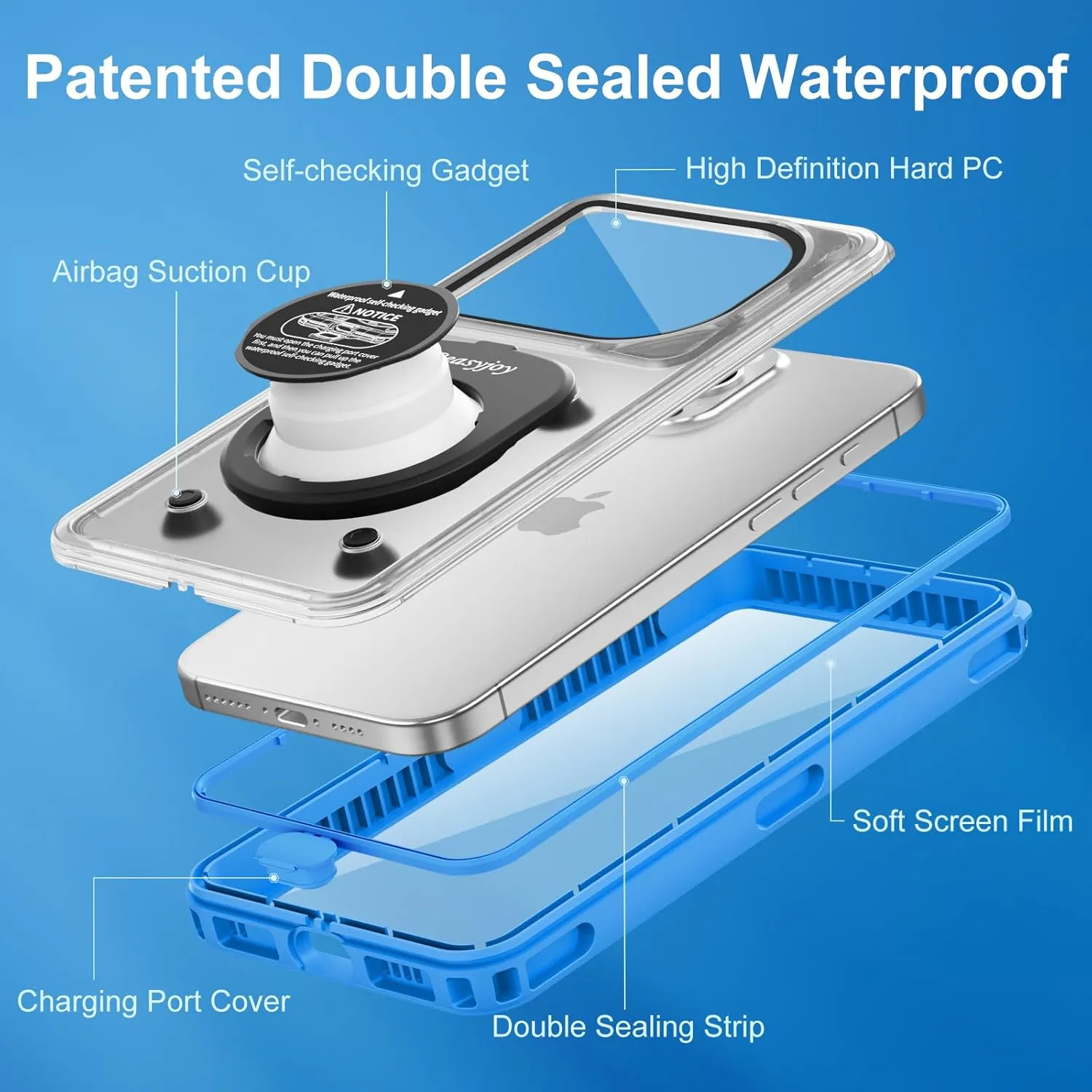 Beasyjoy Waterproof Phone Case, Underwater Phone Case for Snorkeling, Universal IPX8 Diving Pouch with Lanyard Up to 6.9" for iPhone 16/15/14/13/12 Pro Max, Samsung S24/S23/S22/Google/Moto - Dark Blue