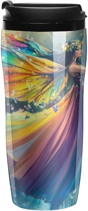Beautiful Butterfly Fairy Coffee Mug with Lid Portable Tumbler Water Bottle for Travel Business 350ml