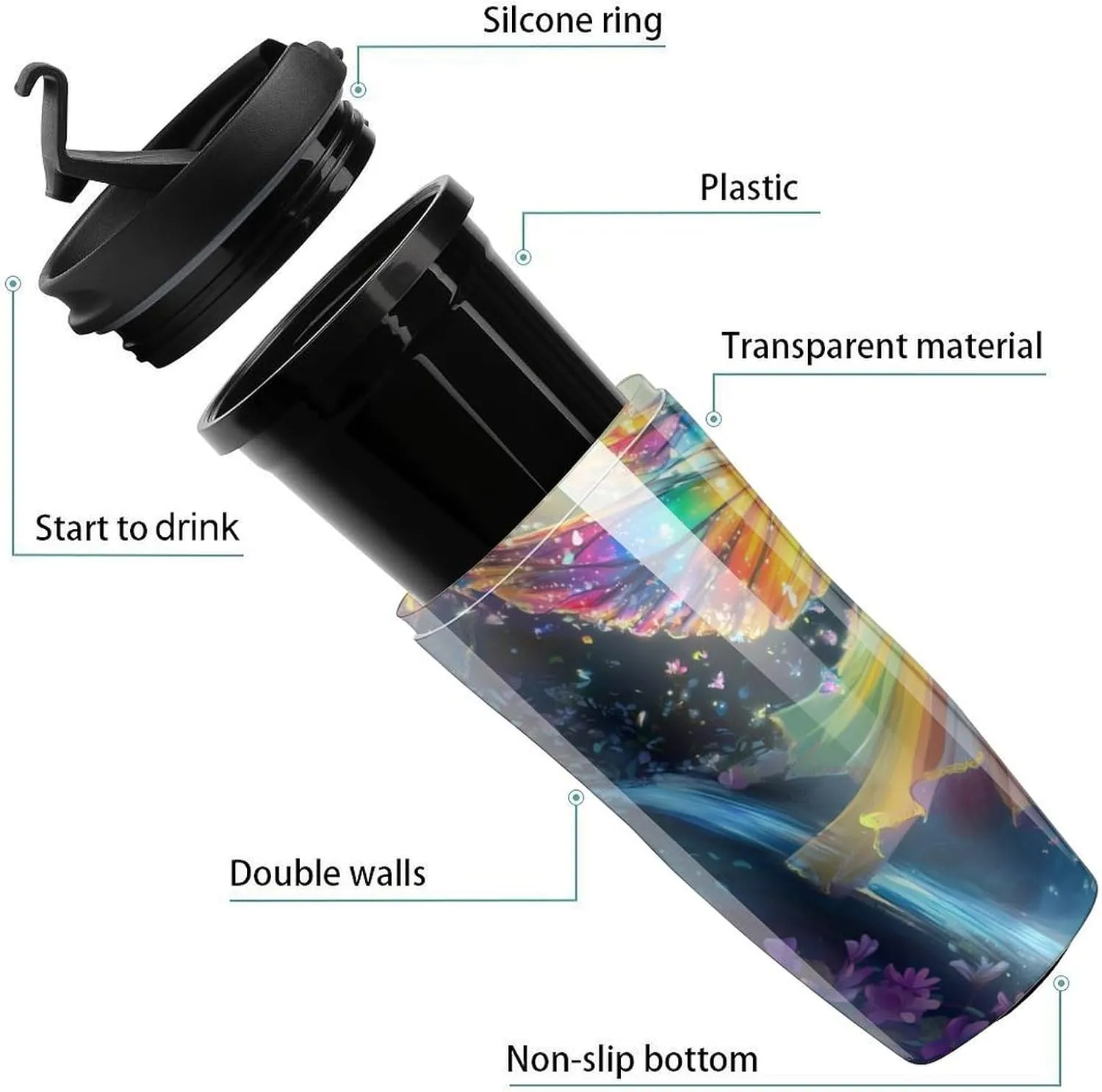 Beautiful Butterfly Fairy Coffee Mug with Lid Portable Tumbler Water Bottle for Travel Business 350ml