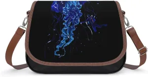 Beautiful Jelly Fish with Scuba Diver Crossbody Purses for Women PU Leather Shoulder Bag Handbag Clucth