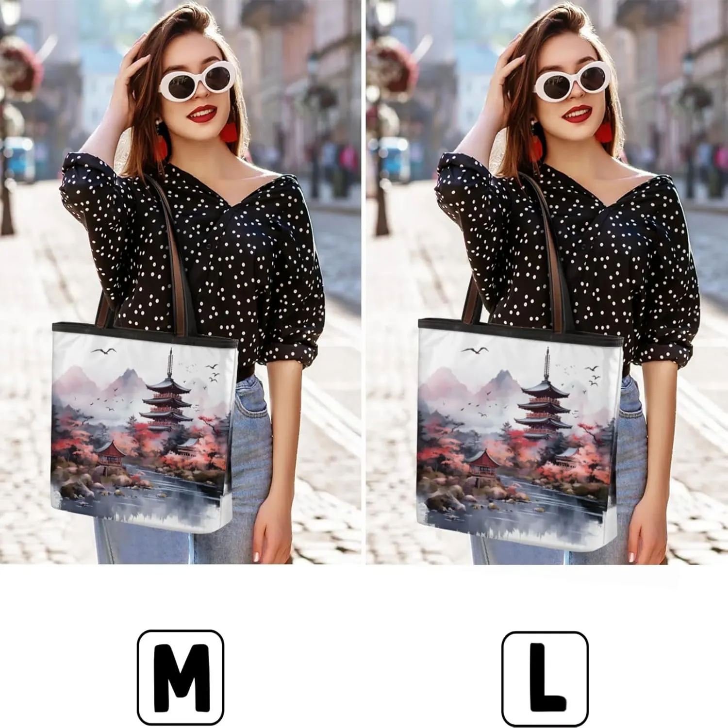 Beautiful Scenic Tower Tote Bag Multi Pocket Zippered Beach Bag Lightweight Waterproof Handbag