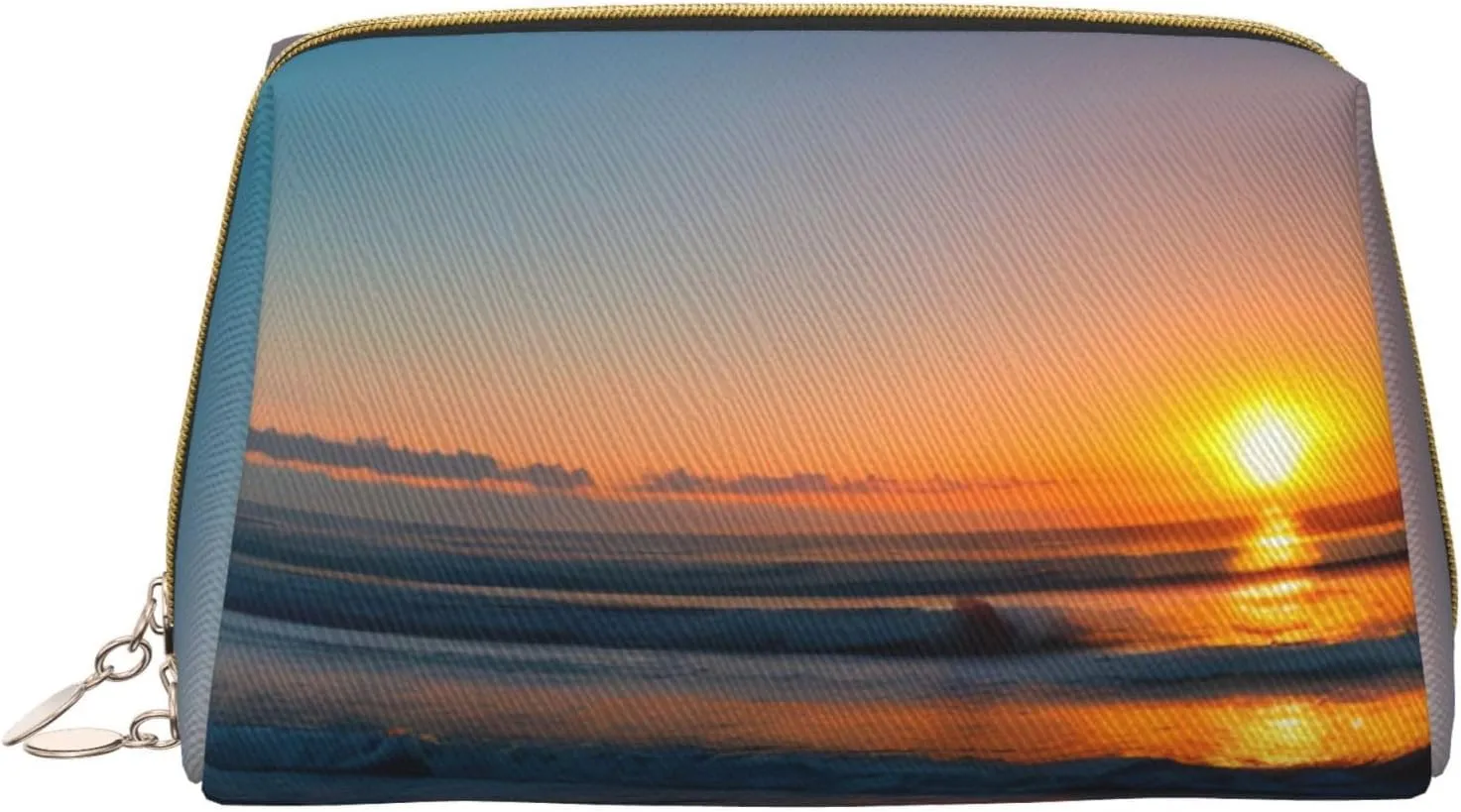 Beautiful Sunrise Ocean Print Leather zipper makeup bag Cosmetic Pouch Travel Organizer Toiletry Clutch