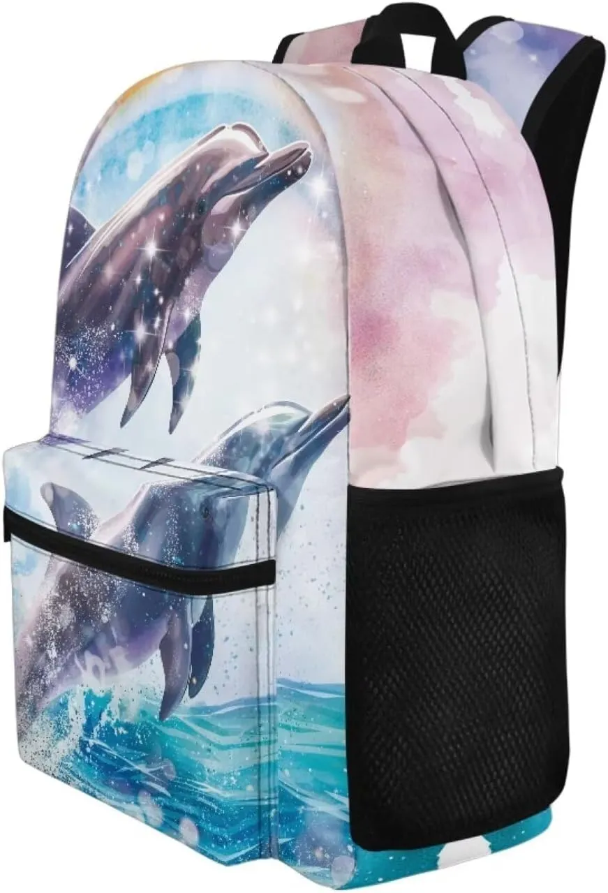 Beauty Collector Dolphin Leap Rainbow Backpack for School Travel Bookbag with Adjustable Shoulder Strap