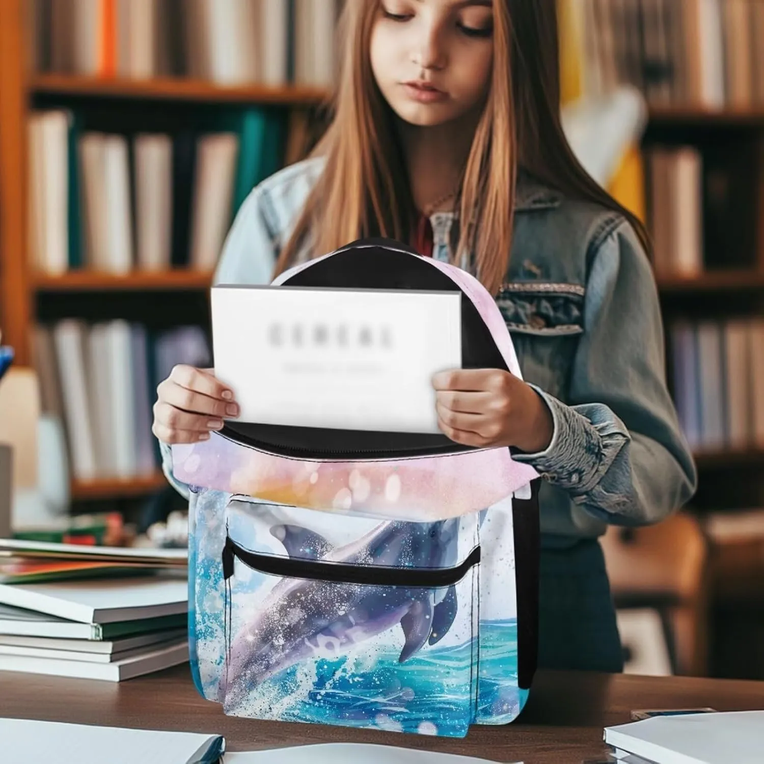 Beauty Collector Dolphin Leap Rainbow Backpack for School Travel Bookbag with Adjustable Shoulder Strap