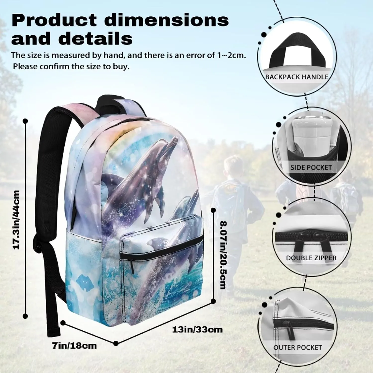 Beauty Collector Dolphin Leap Rainbow Backpack for School Travel Bookbag with Adjustable Shoulder Strap