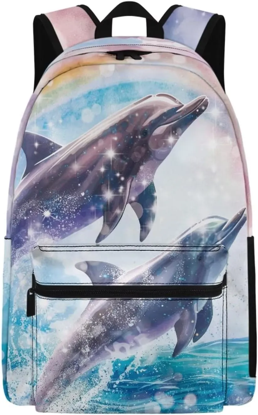 Beauty Collector Dolphin Leap Rainbow Backpack for School Travel Bookbag with Adjustable Shoulder Strap
