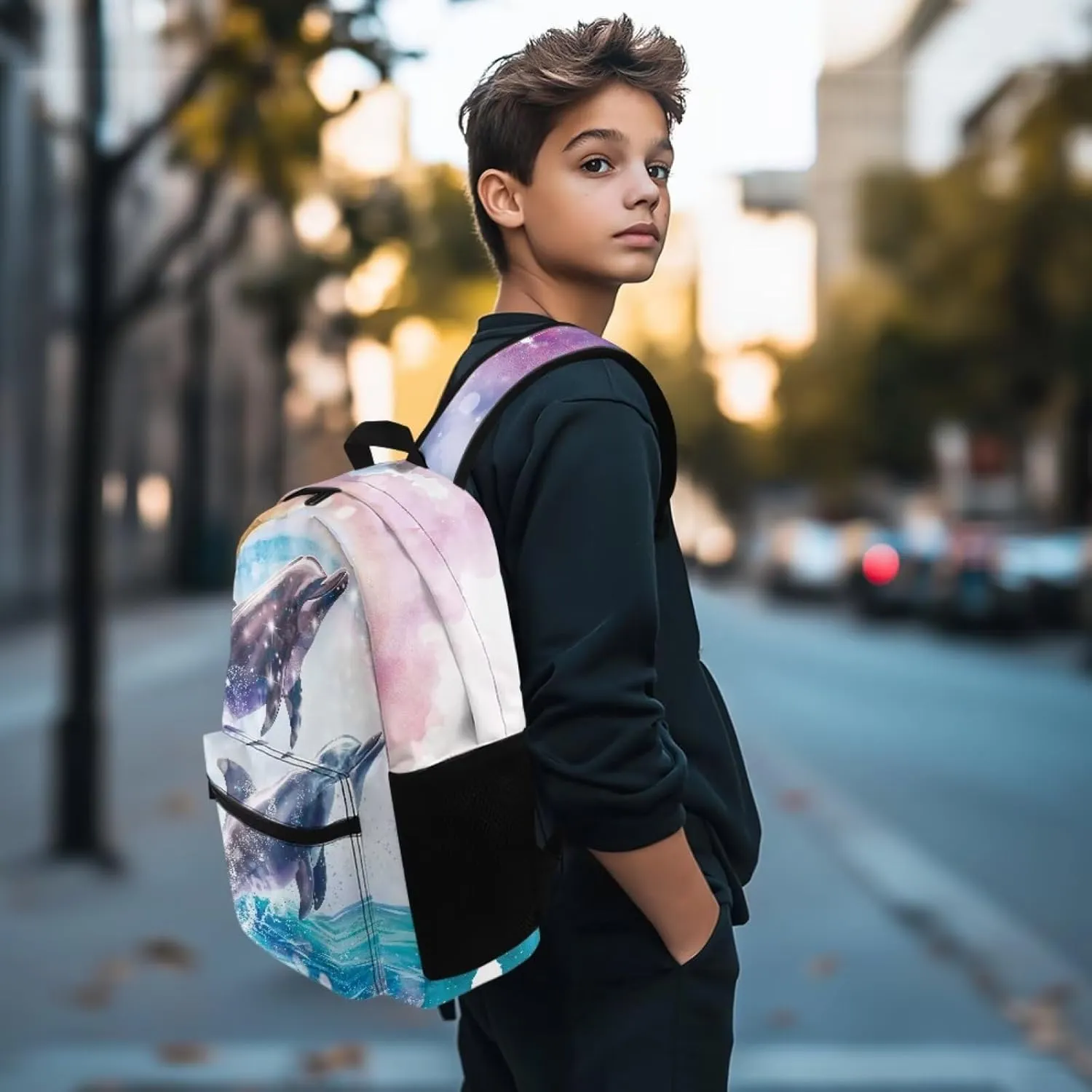 Beauty Collector Dolphin Leap Rainbow Backpack for School Travel Bookbag with Adjustable Shoulder Strap