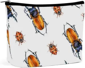 Beetle And Ladybug Cosmetic Bag Travel Makeup Bags Leather Pouch Organizer Pen Case Pencil Container