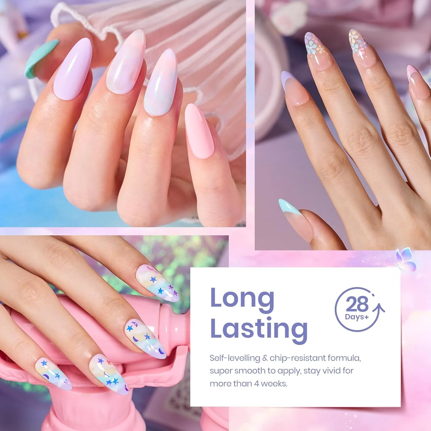beetles Gel Polish Set - 23Pcs Pastel Nail Set with Glossy & Matte Top Coat Base Coat, Yellow Pink White Purple Blue Bright Color Macaroon Glitter Uv Nails Paradise Gel Polish Gift for Women & Girls