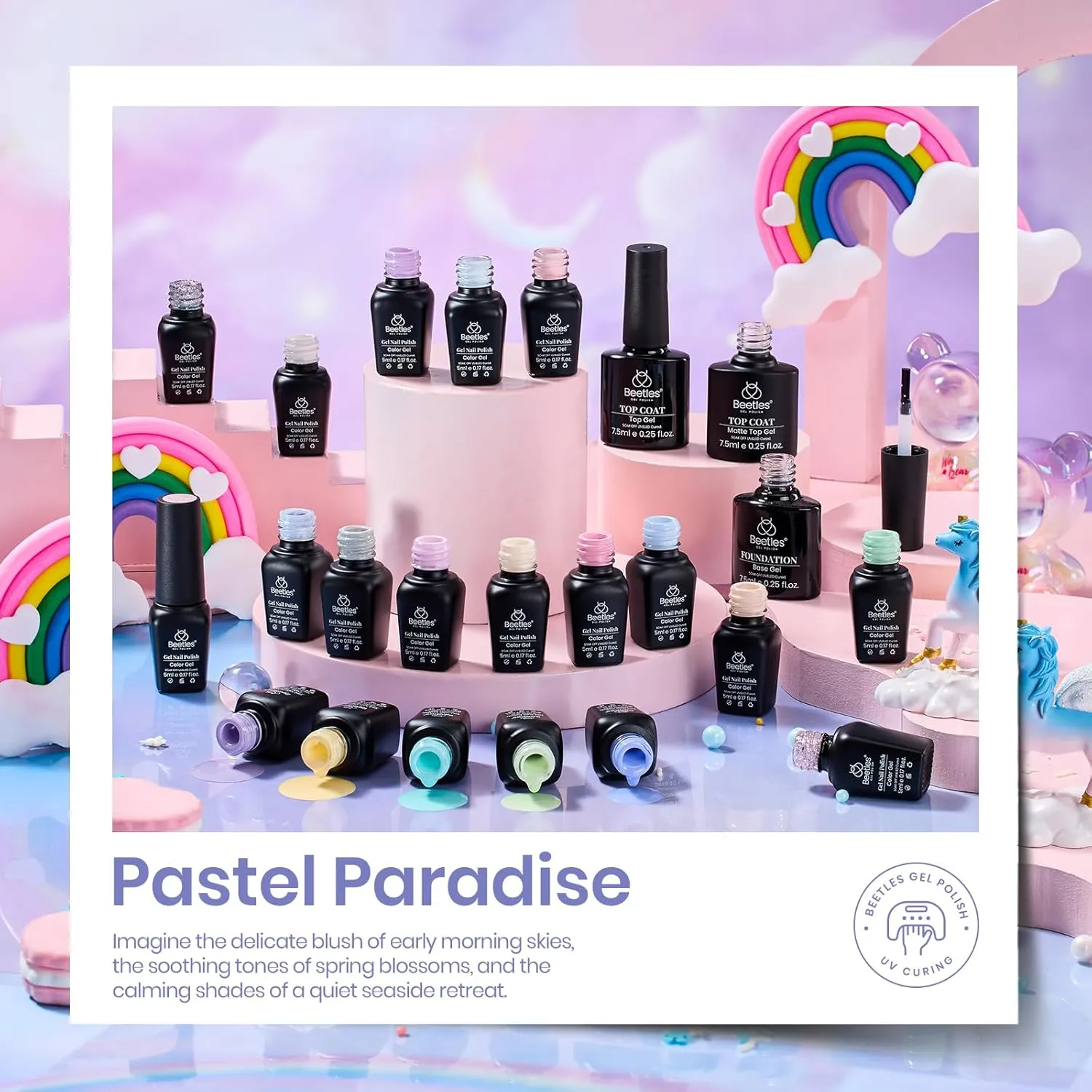 beetles Gel Polish Set - 23Pcs Pastel Nail Set with Glossy & Matte Top Coat Base Coat, Yellow Pink White Purple Blue Bright Color Macaroon Glitter Uv Nails Paradise Gel Polish Gift for Women & Girls