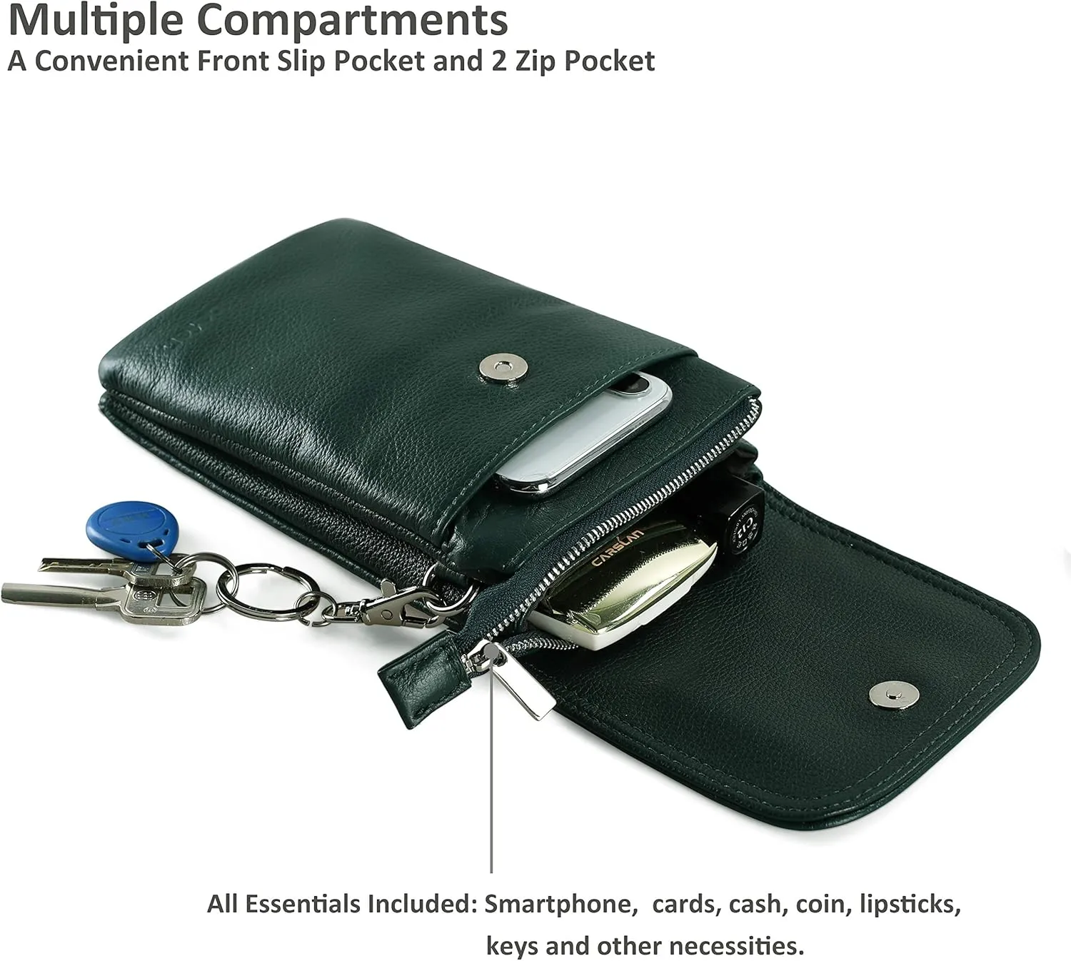 befen Genuine Leather Small Crossbody Bags for Women Cell Phone Bag Cross Body Purses,Silver Zipper