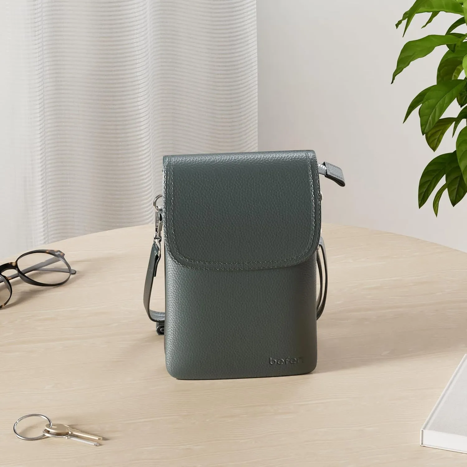befen Genuine Leather Small Crossbody Bags for Women Cell Phone Bag Cross Body Purses,Silver Zipper
