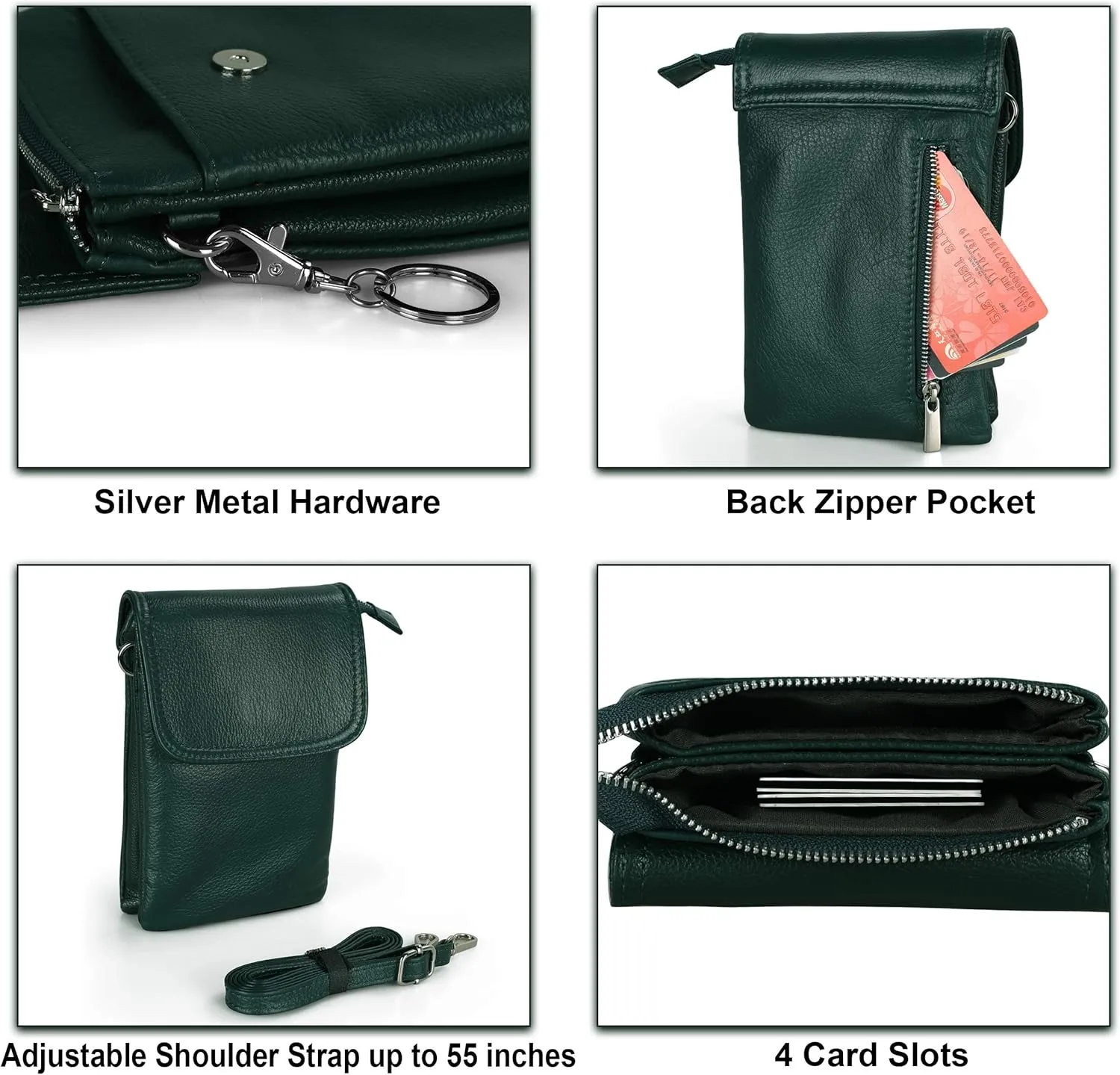 befen Genuine Leather Small Crossbody Bags for Women Cell Phone Bag Cross Body Purses,Silver Zipper