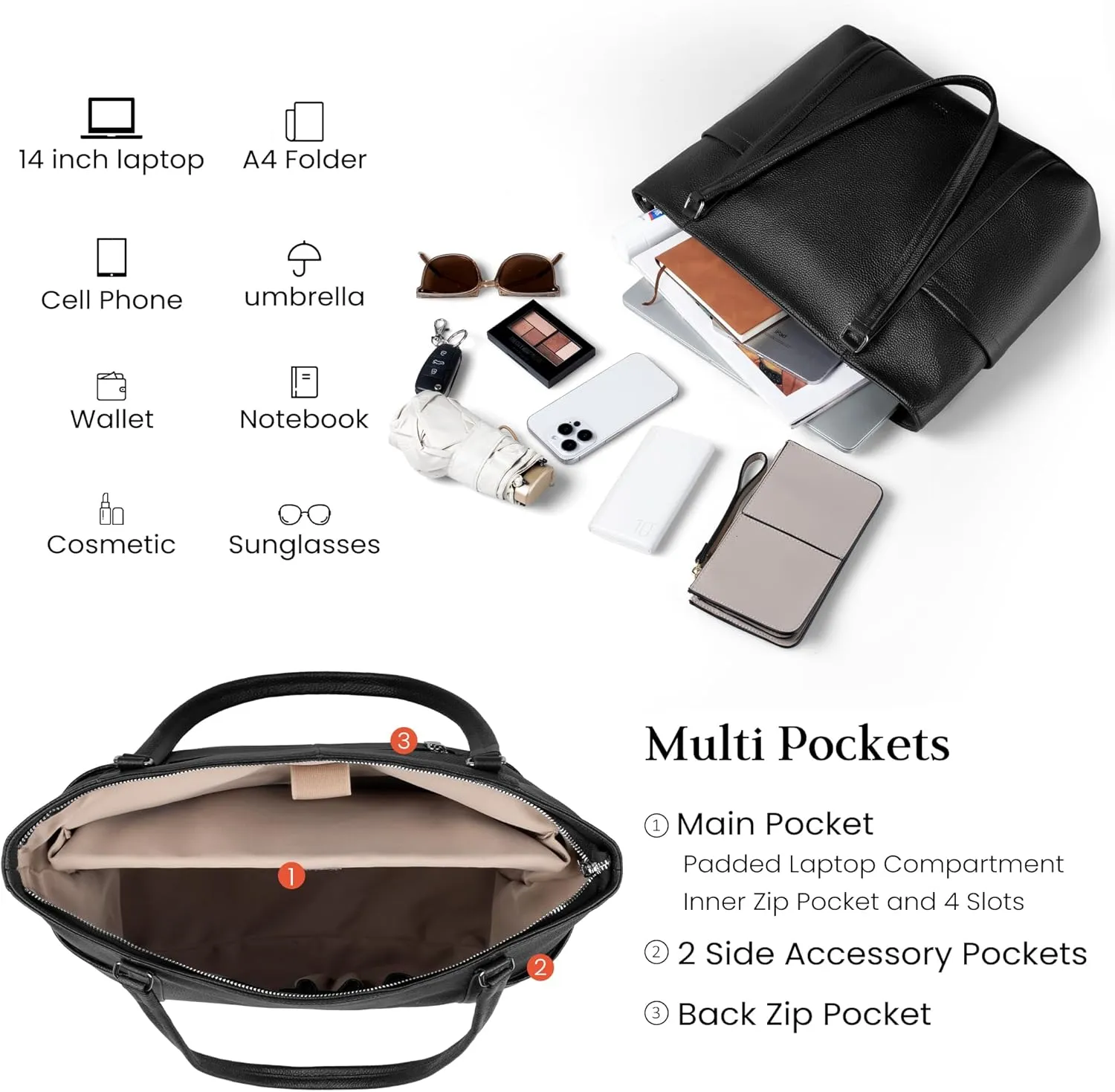 befen Genuine Leather Work Tote Bag for Women Laptop Shoulder Bags Womens Travel Purses Satchel Handbags with Compartments