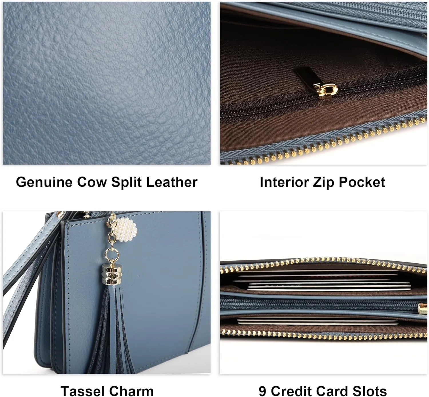 befen Genuine Leather Wristlet Clutch for Women Ultra-Slim Ladies Credit Card Holder Wallet Purses with RFID Protection