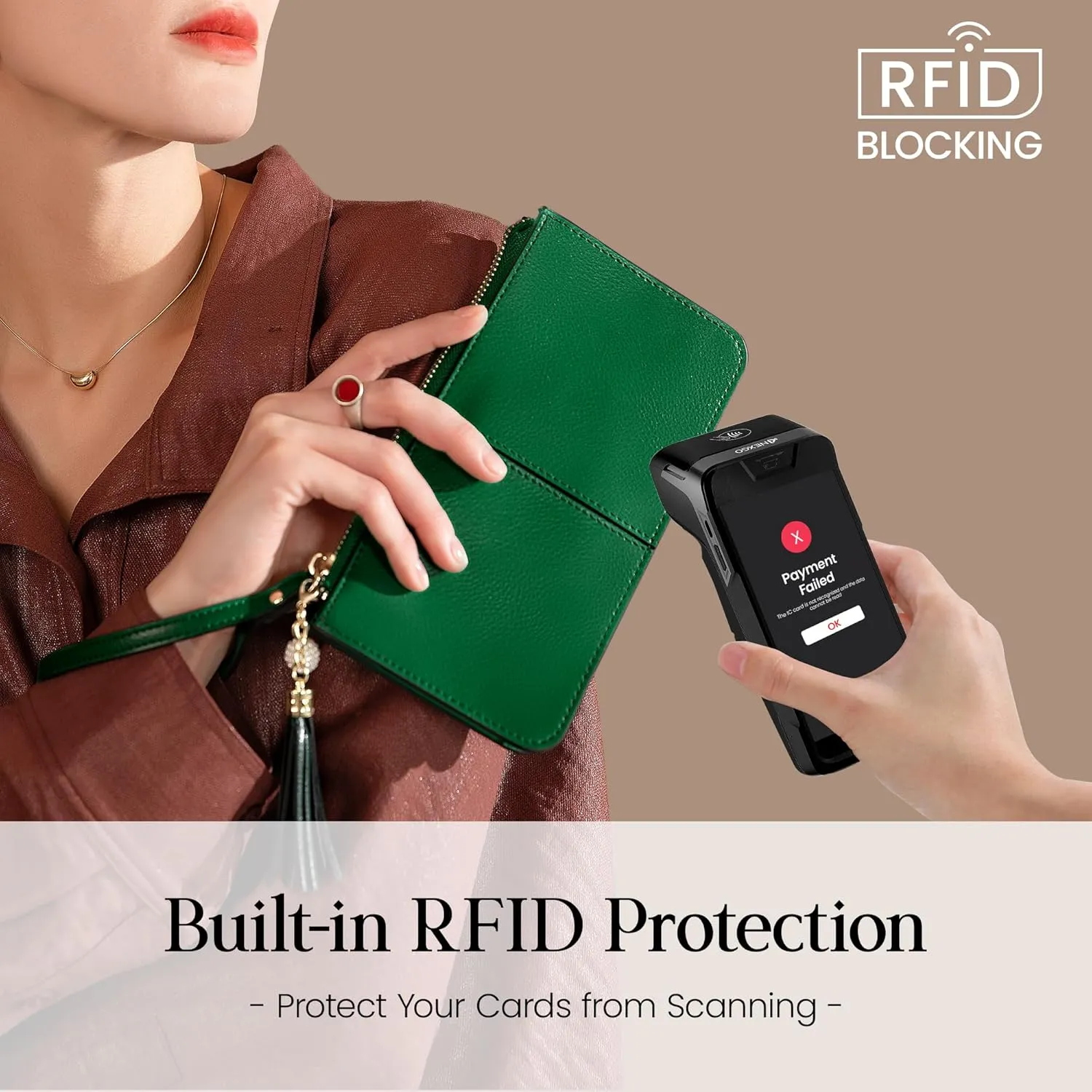 befen Genuine Leather Wristlet Clutch for Women Ultra-Slim Ladies Credit Card Holder Wallet Purses with RFID Protection