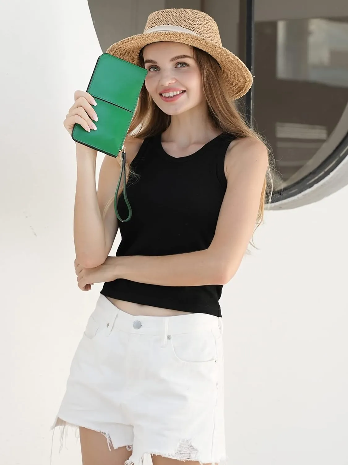 befen Genuine Leather Wristlet Clutch for Women Ultra-Slim Ladies Credit Card Holder Wallet Purses with RFID Protection