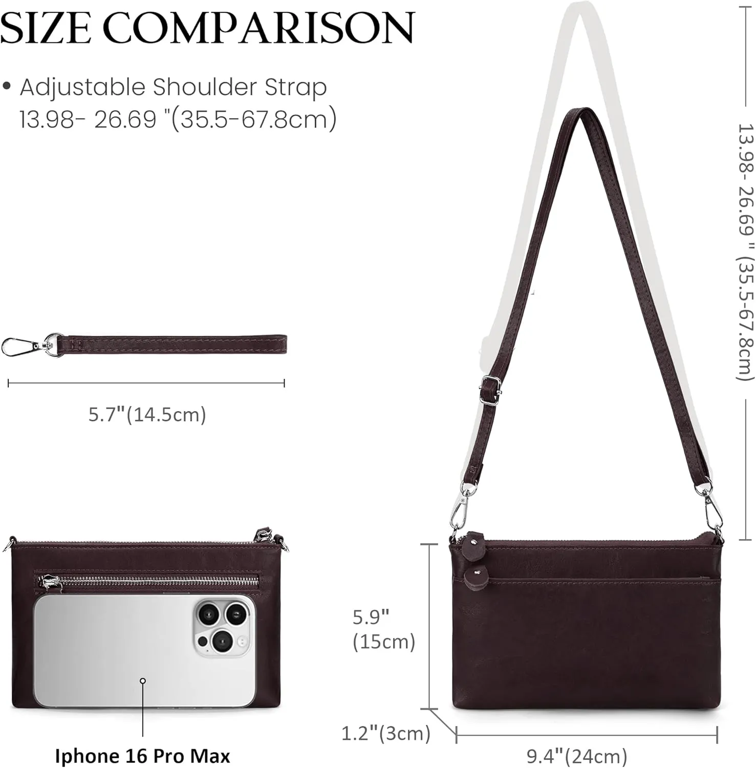 befen Genuine Leather Wristlet Clutch Wallet Purses with RFID Blocking, Small Crossbody Bags Shoulder Handbag for Women