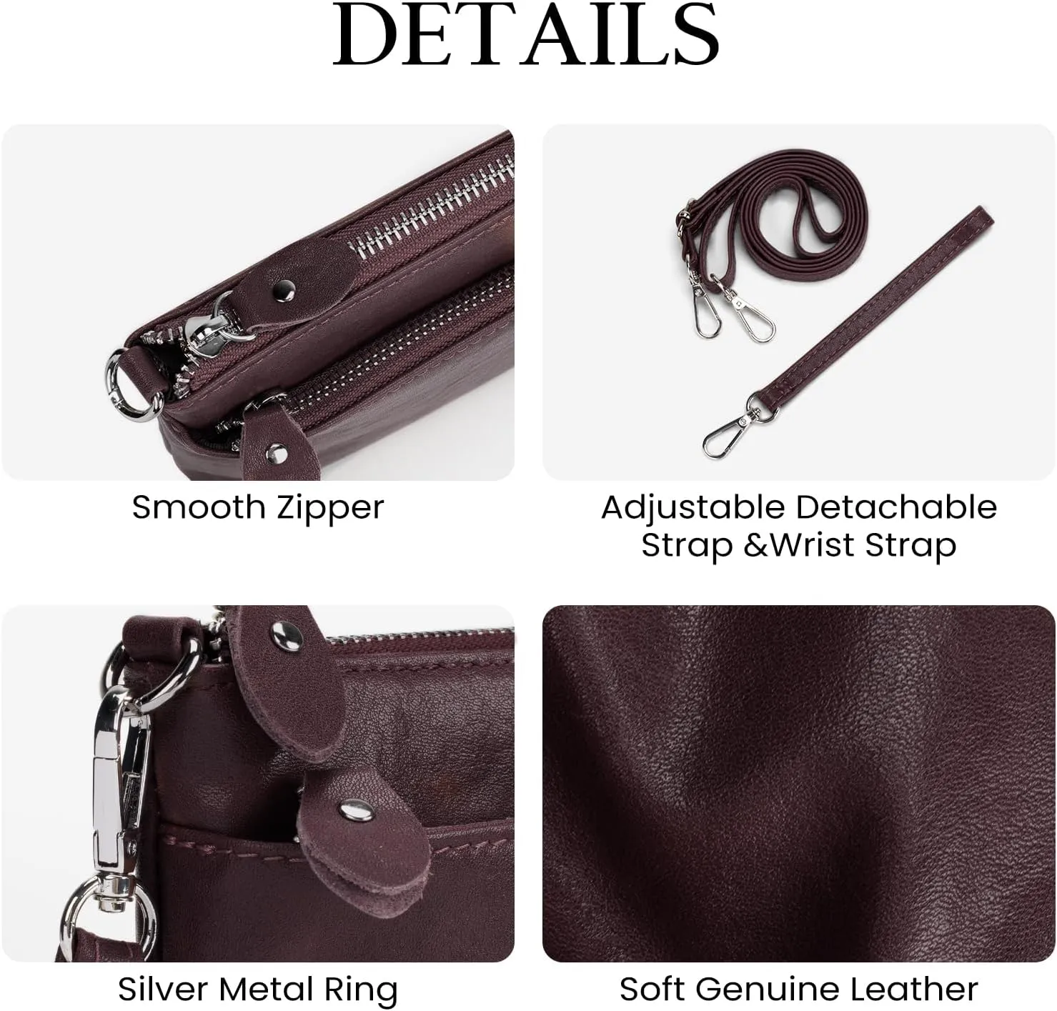 befen Genuine Leather Wristlet Clutch Wallet Purses with RFID Blocking, Small Crossbody Bags Shoulder Handbag for Women
