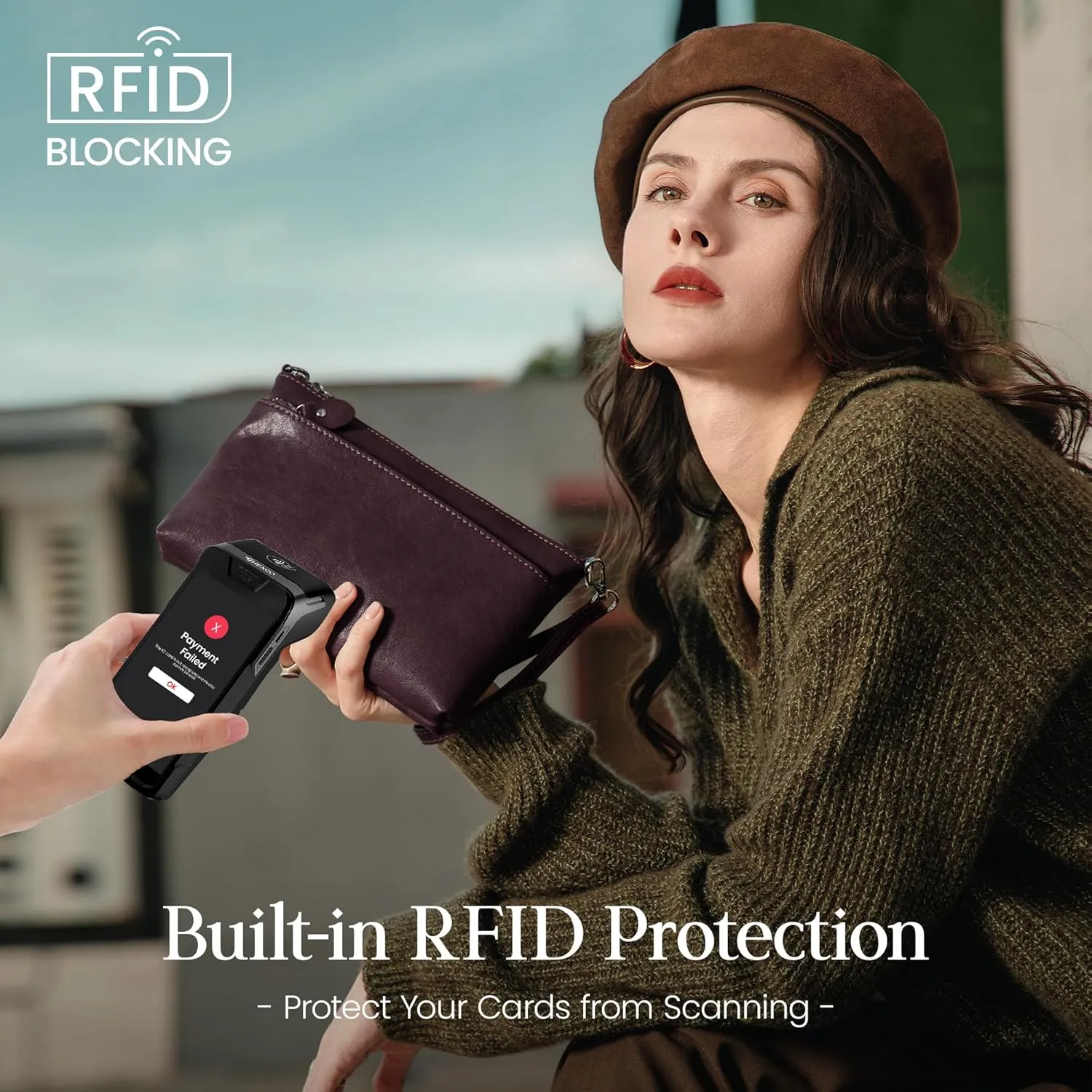 befen Genuine Leather Wristlet Clutch Wallet Purses with RFID Blocking, Small Crossbody Bags Shoulder Handbag for Women