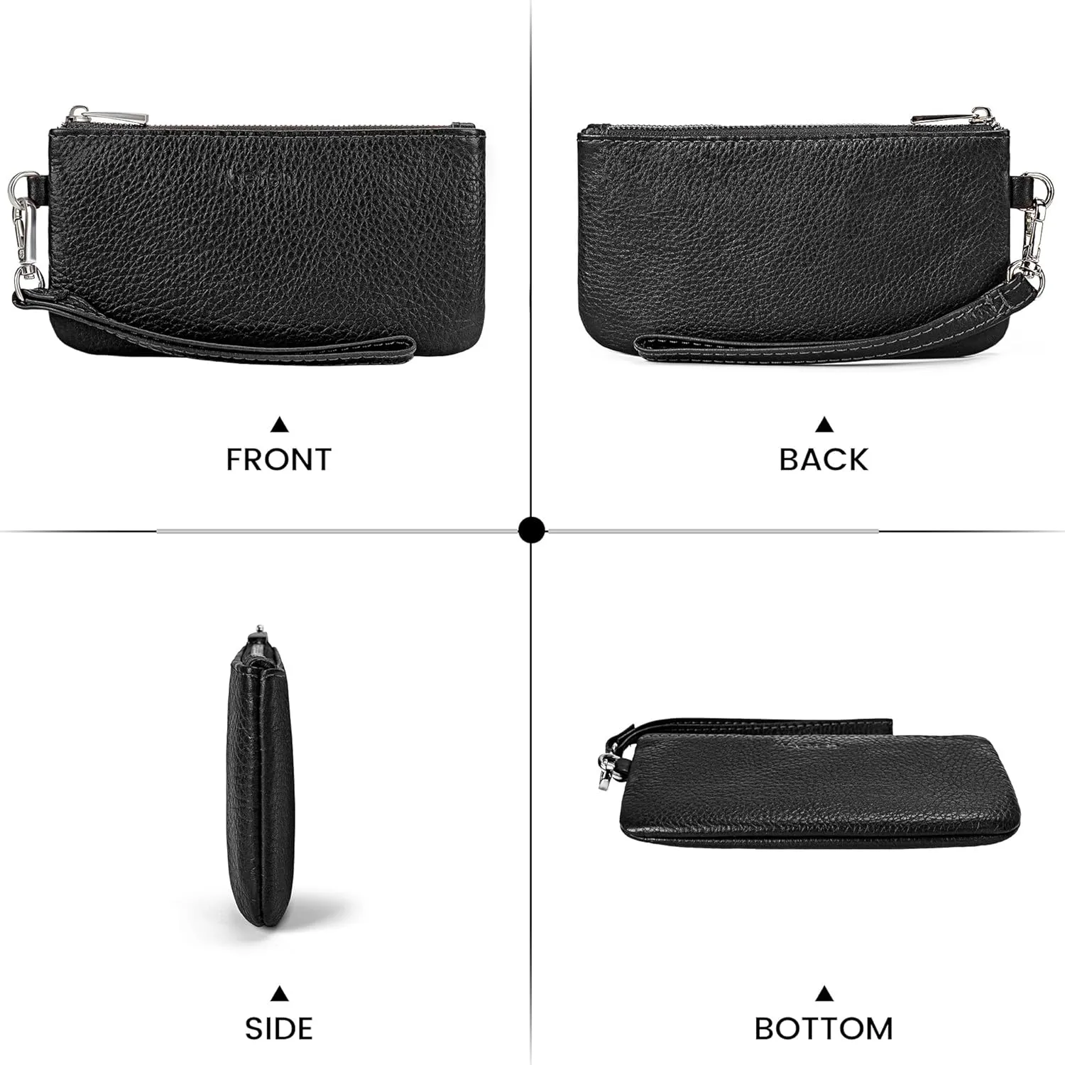 befen Genuine Leather Wristlet Coin Purse, Small Italian Leather Zipper Wallet Pouch for Women 6.75 x 3.75