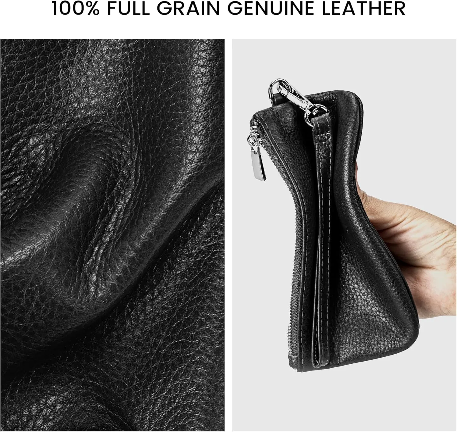 befen Genuine Leather Wristlet Coin Purse, Small Italian Leather Zipper Wallet Pouch for Women 6.75 x 3.75