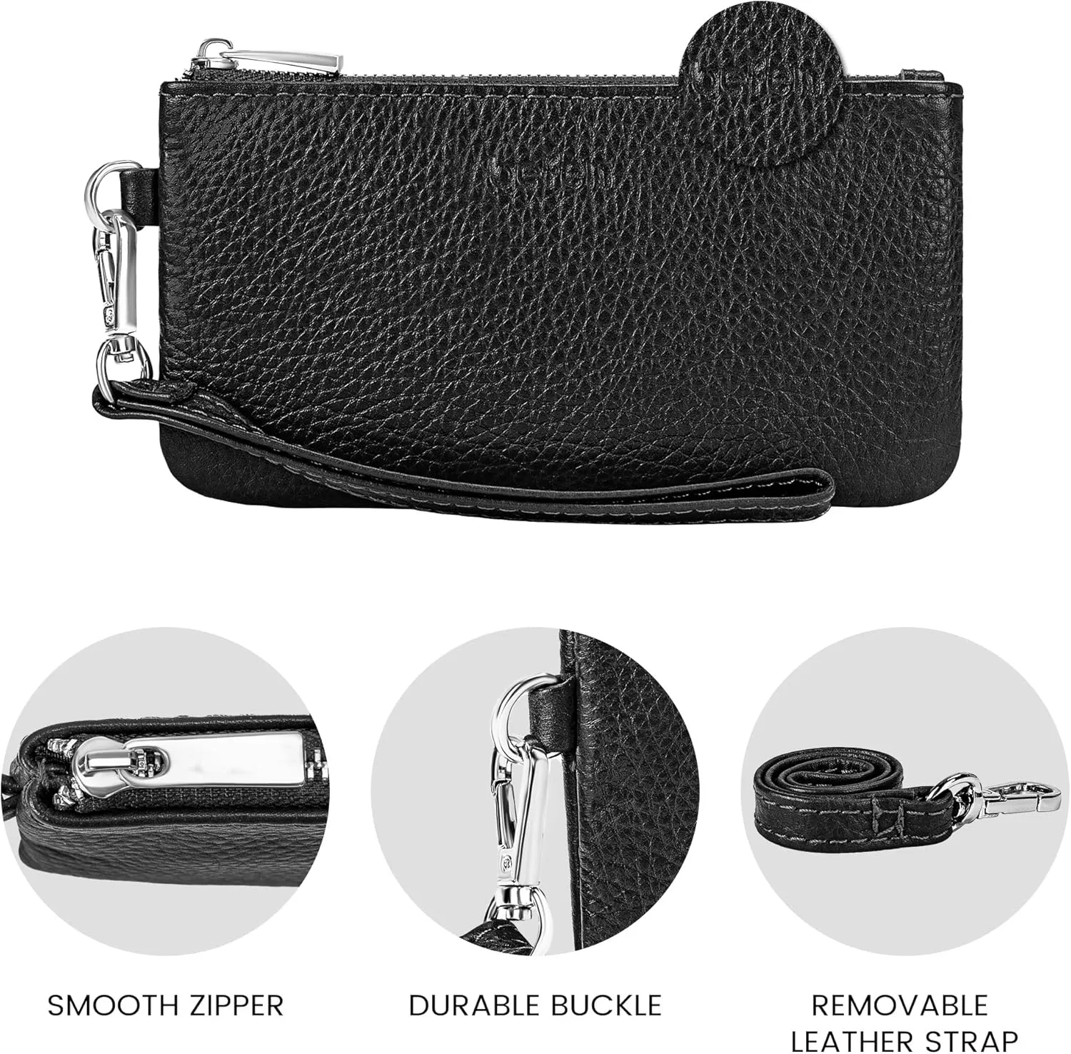 befen Genuine Leather Wristlet Coin Purse, Small Italian Leather Zipper Wallet Pouch for Women 6.75 x 3.75