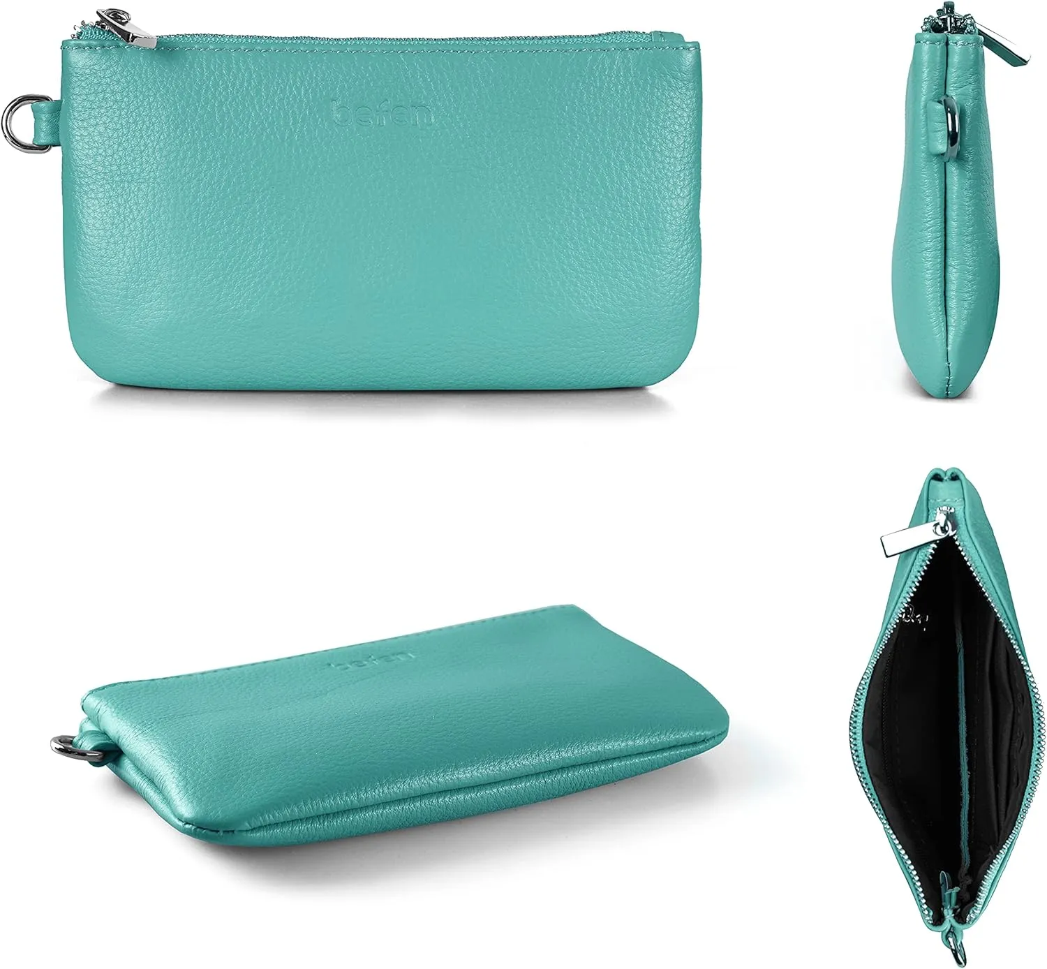 befen Genuine Leather Wristlet Coin Purse, Small Italian Leather Zipper Wallet Pouch for Women 6.75 x 3.75