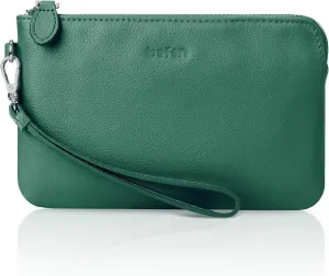 befen Women's Genuine Leather Wristlet Clutch Purse Ladies Slim Corner Zip Wallets, Silver Zipper